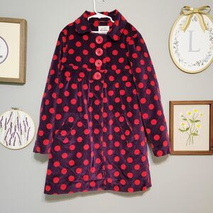 Mini Boden Girls Velvet Polka Dot Swing Coat Purple Red 11-12Y